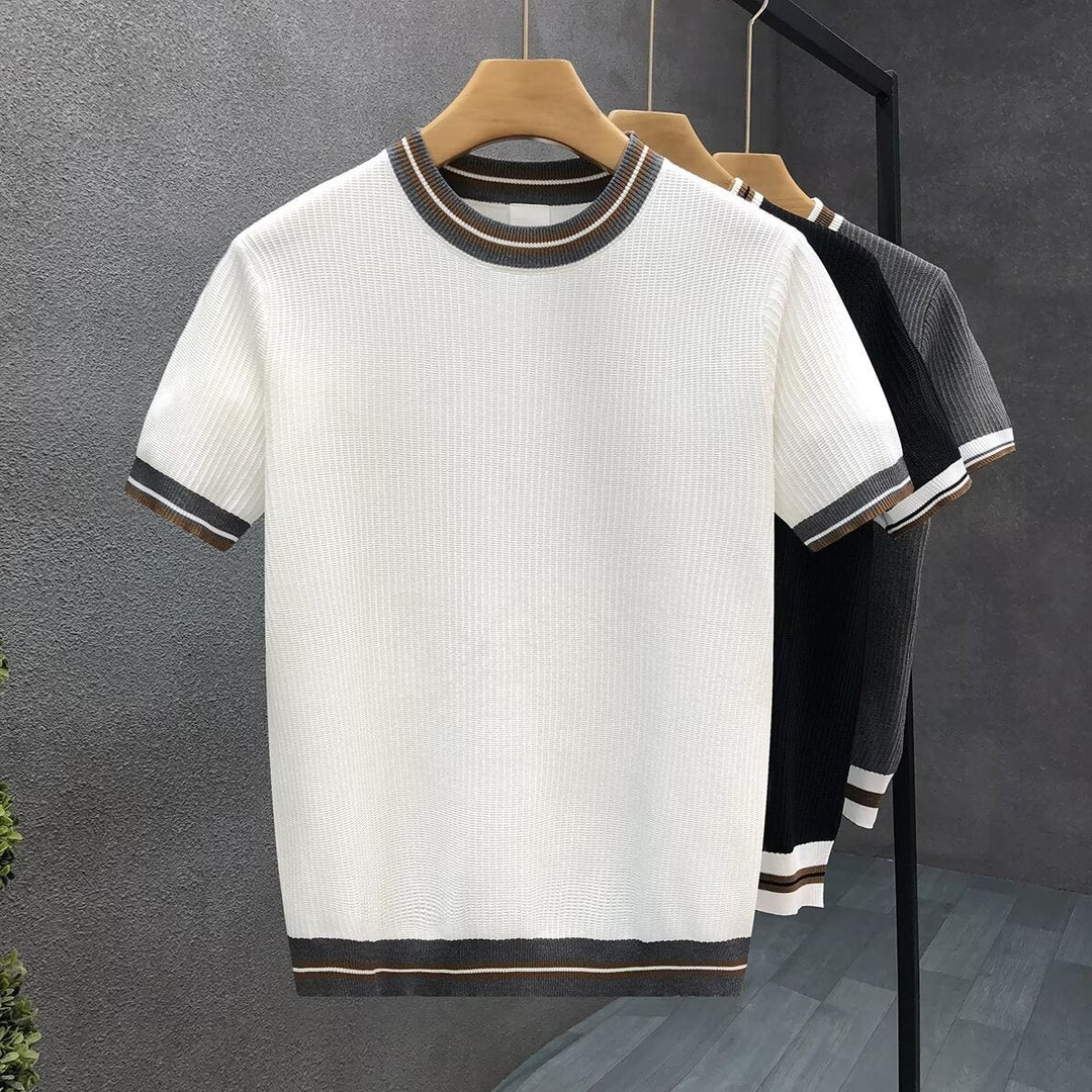 Freddie | Men's Ribbed Cotton Crew Neck Jumper Striped Trims