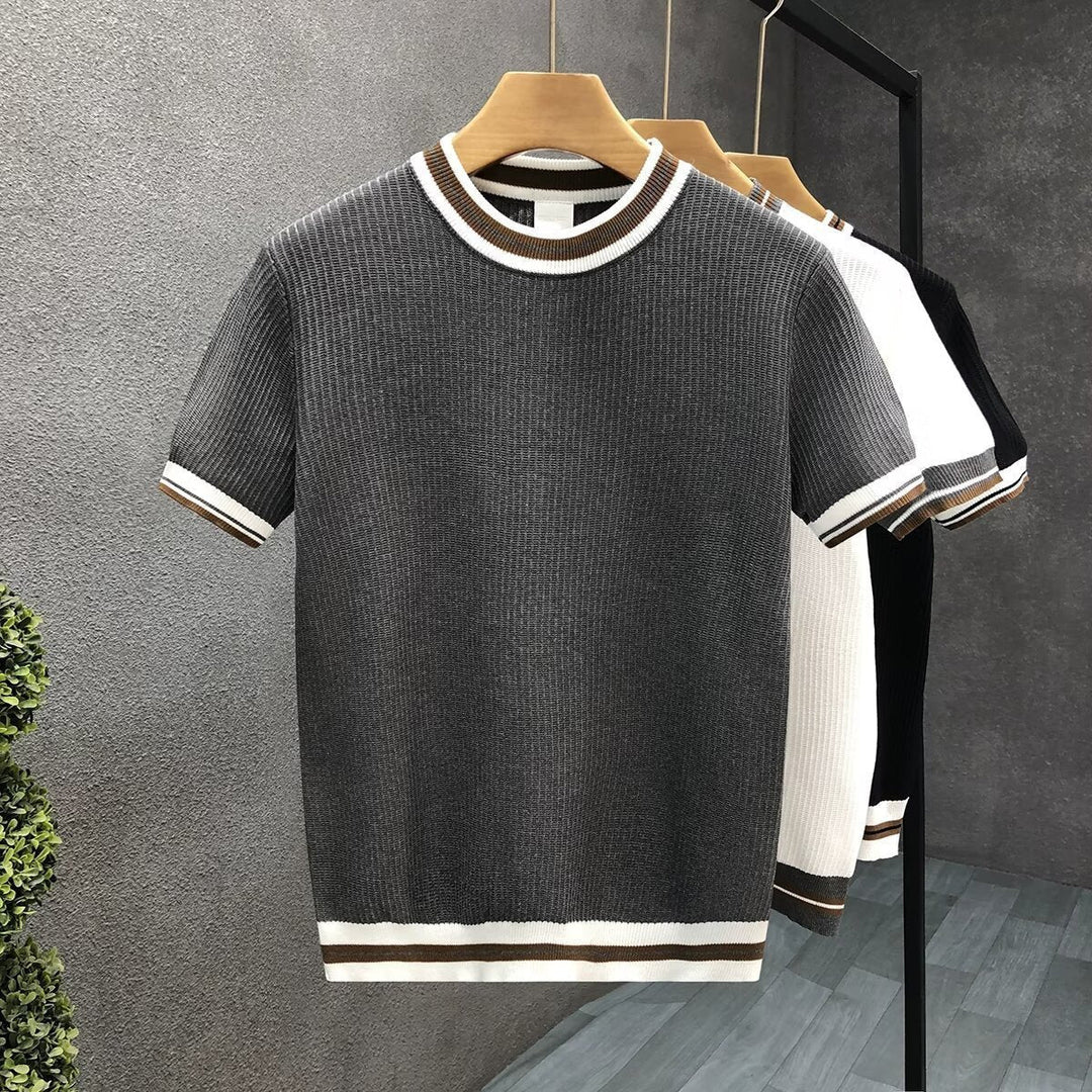 Freddie | Men's Ribbed Cotton Crew Neck Jumper Striped Trims