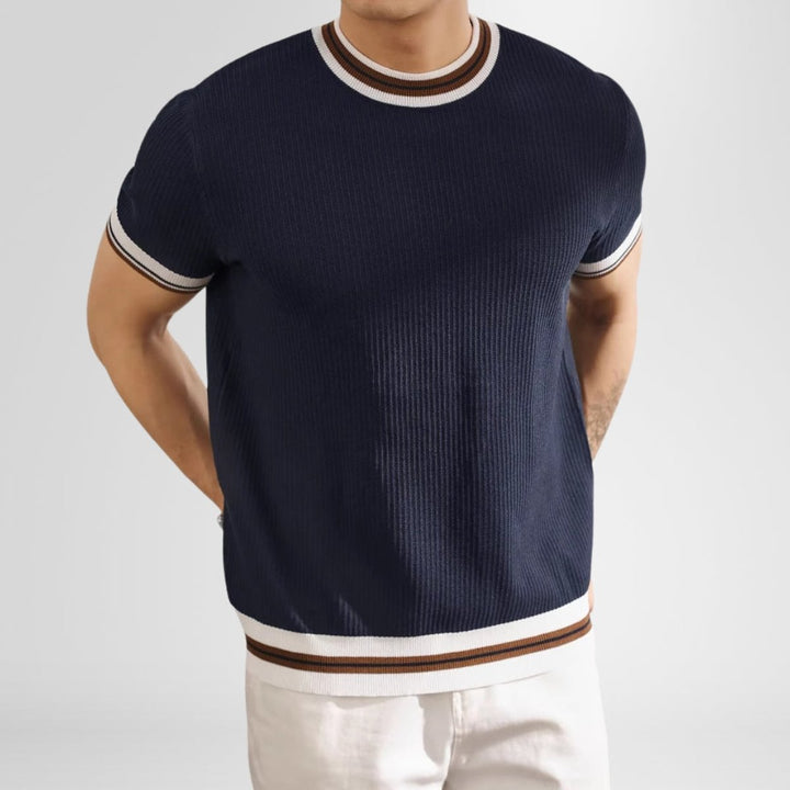 Freddie | Men's Ribbed Cotton Crew Neck Jumper Striped Trims