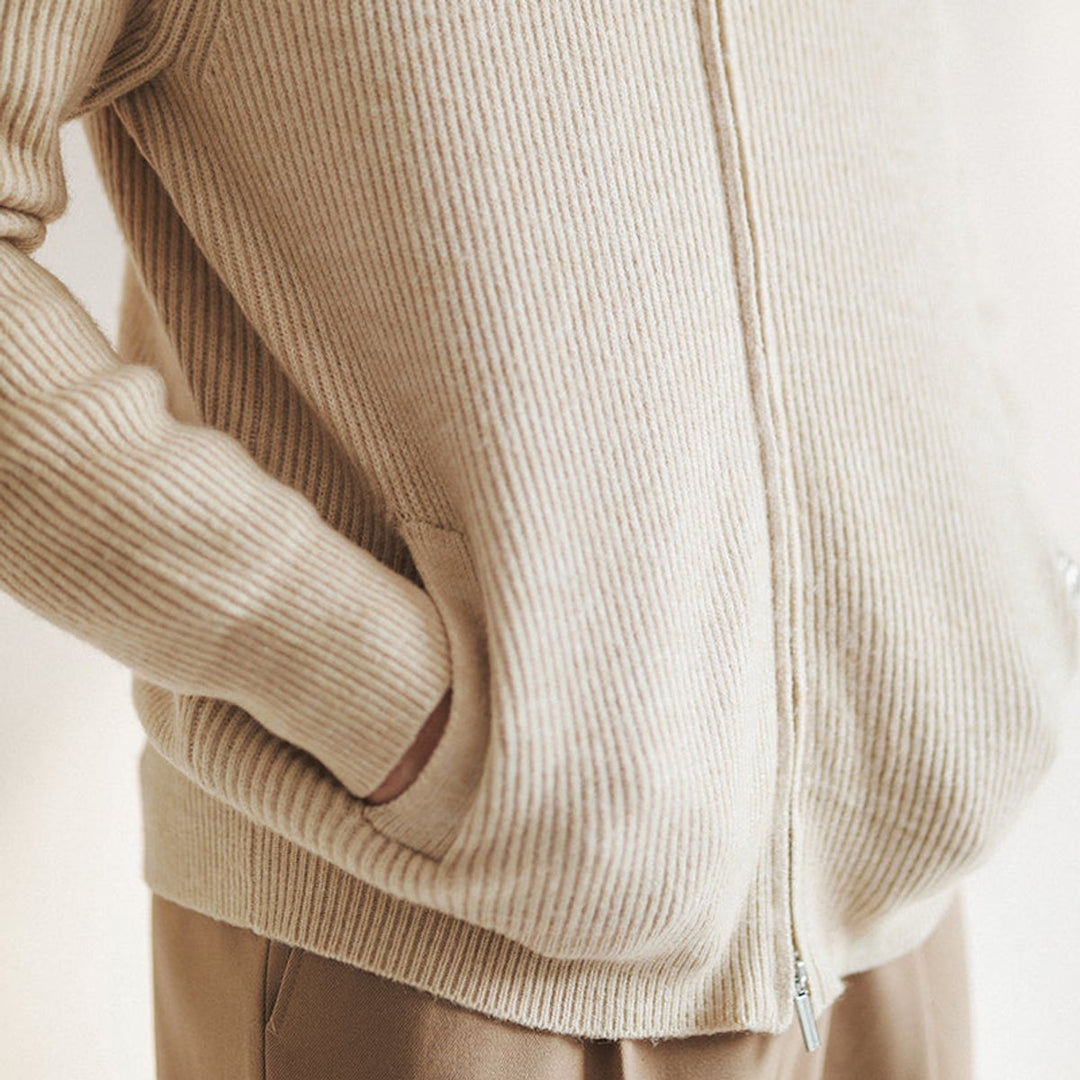 Jacob | Men's Ribbed-Knit Full-Zip Cardigan Jumper Stand Collar