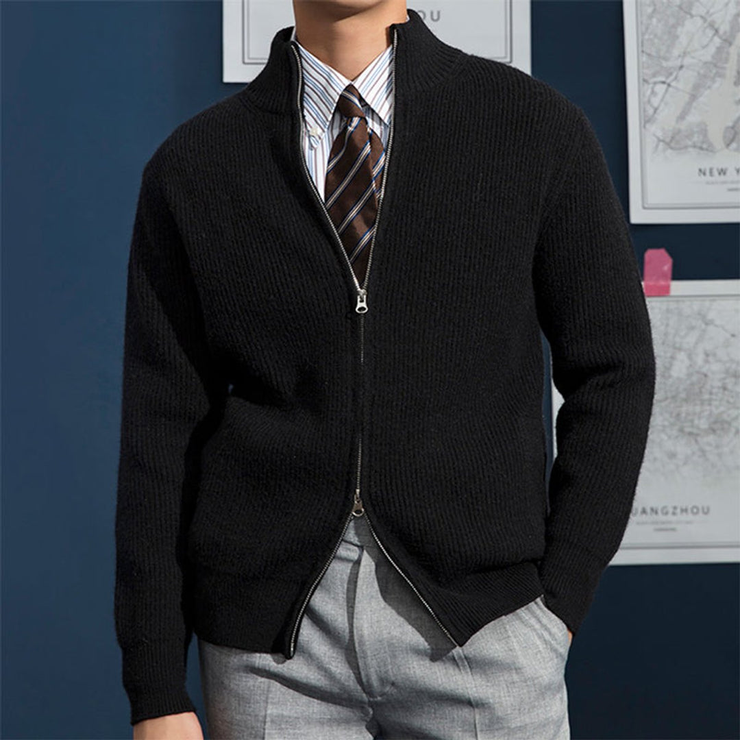 Jacob | Men's Ribbed-Knit Full-Zip Cardigan Jumper Stand Collar
