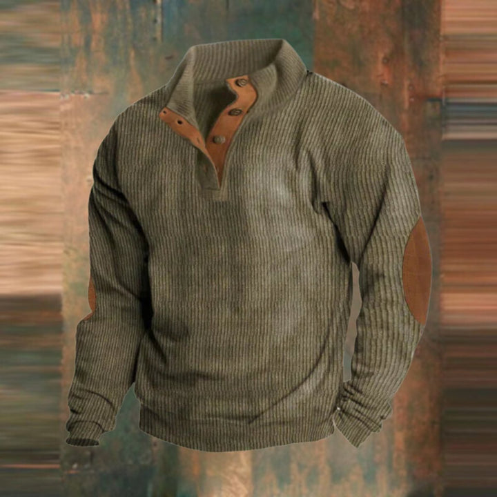 Noah | Men's Ribbed Knit Jumper Button Collar Elbow Patches