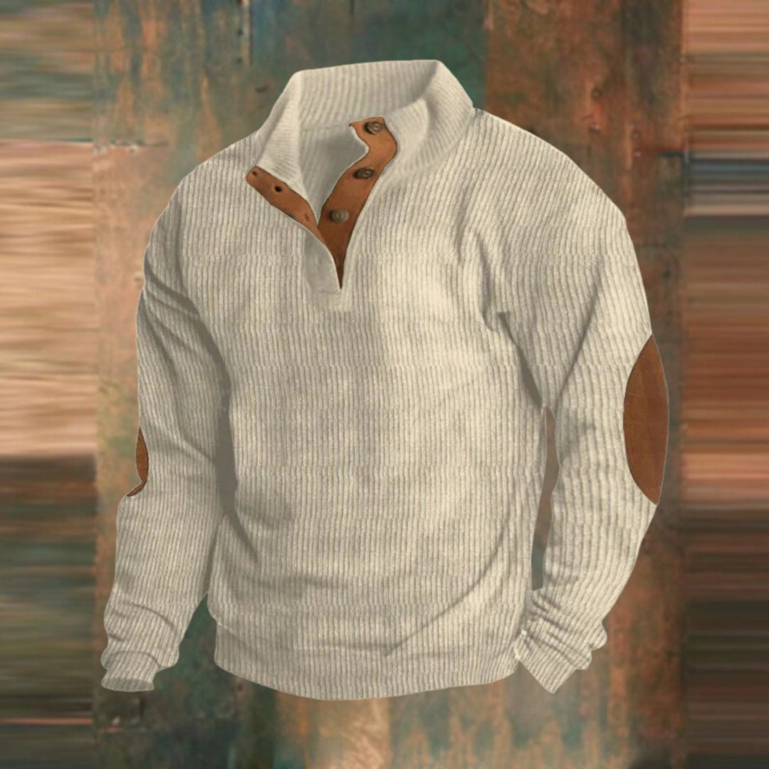 Noah | Men's Ribbed Knit Jumper Button Collar Elbow Patches