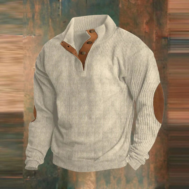 Noah | Men's Ribbed Knit Jumper Button Collar Elbow Patches