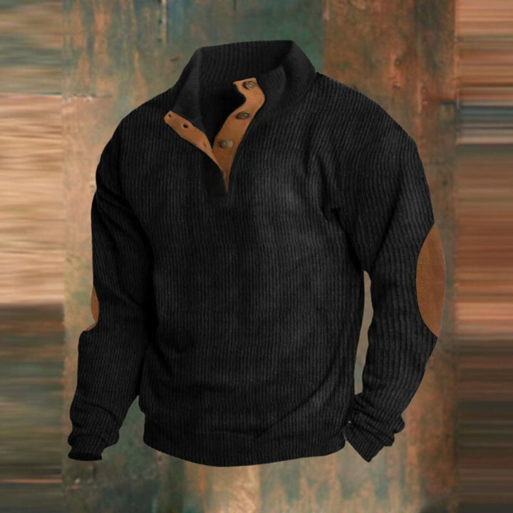Noah | Men's Ribbed Knit Jumper Button Collar Elbow Patches