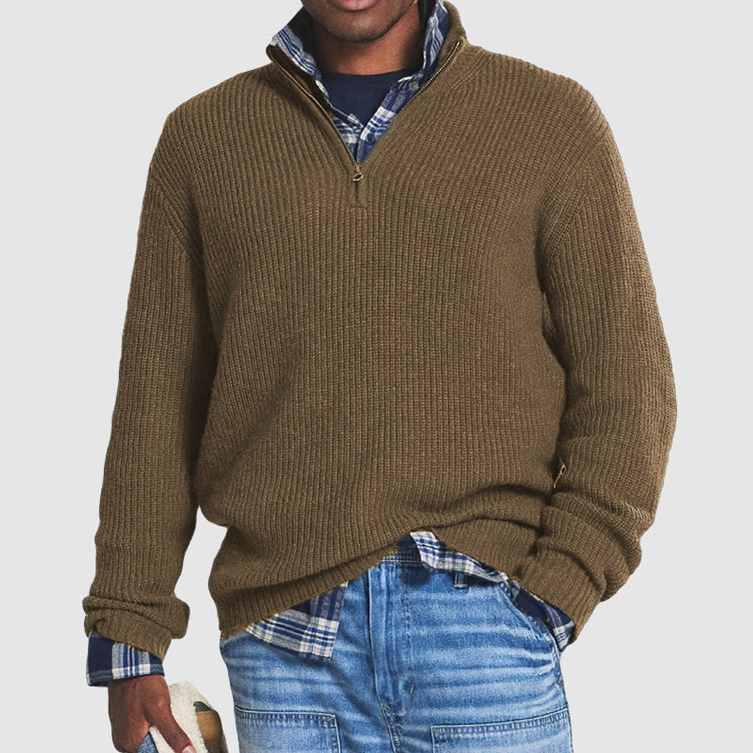 George | Men's Ribbed Knit Quarter-Zip Jumper Relaxed Fit