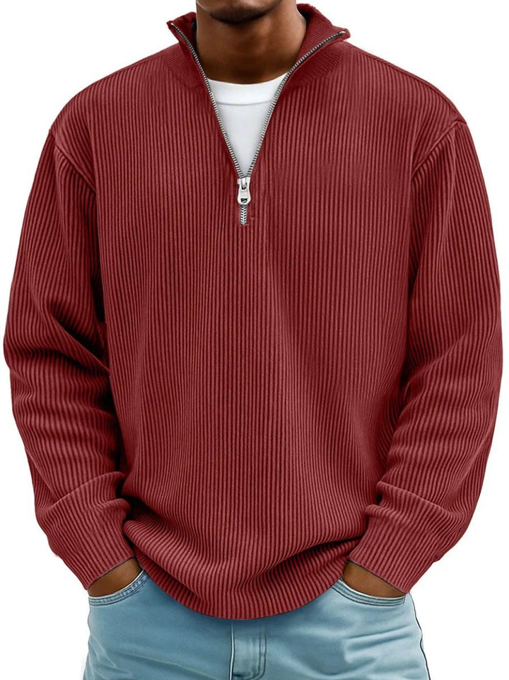 Edward | Men's Ribbed Knit Quarter-Zip Jumper Stand Collar Pullover