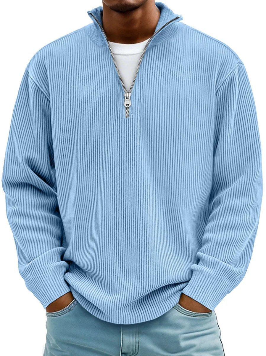 Edward | Men's Ribbed Knit Quarter-Zip Jumper Stand Collar Pullover