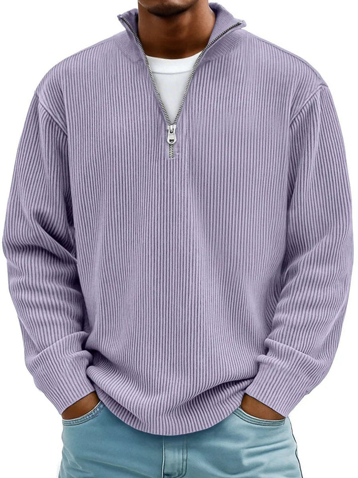 Edward | Men's Ribbed Knit Quarter-Zip Jumper Stand Collar Pullover