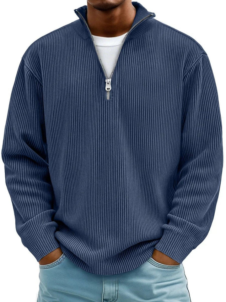 Edward | Men's Ribbed Knit Quarter-Zip Jumper Stand Collar Pullover