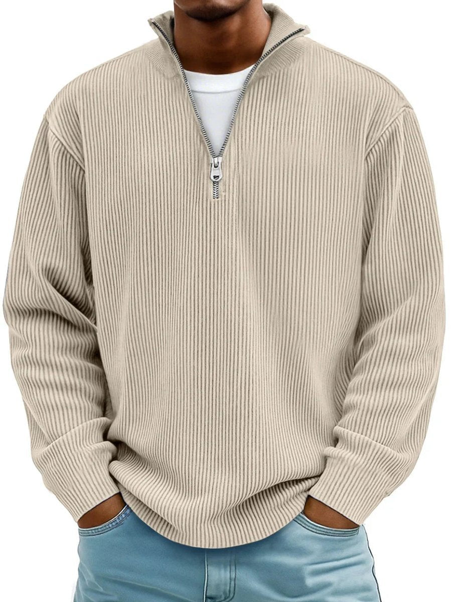 Edward | Men's Ribbed Knit Quarter-Zip Jumper Stand Collar Pullover
