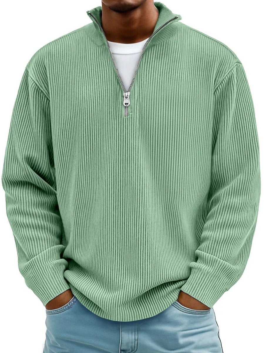 Edward | Men's Ribbed Knit Quarter-Zip Jumper Stand Collar Pullover