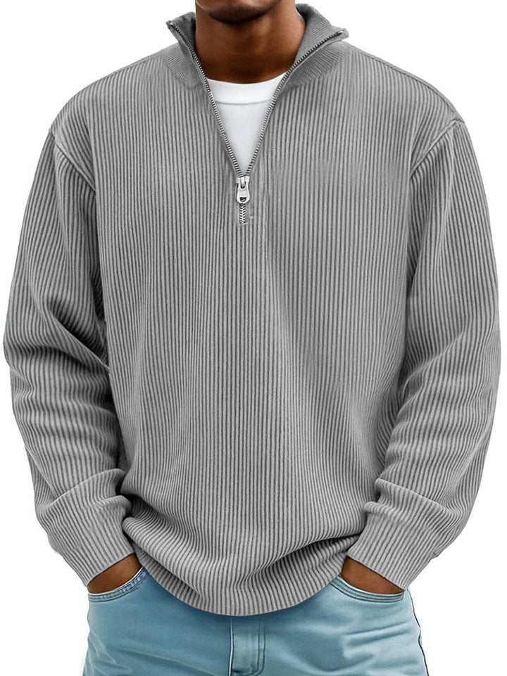 Edward | Men's Ribbed Knit Quarter-Zip Jumper Stand Collar Pullover