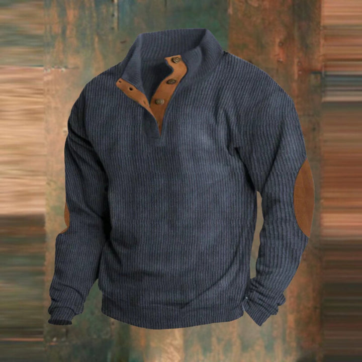 Muhammad | Men's Ribbed Knitted Polo Jumper Button Collar Elbow Patches