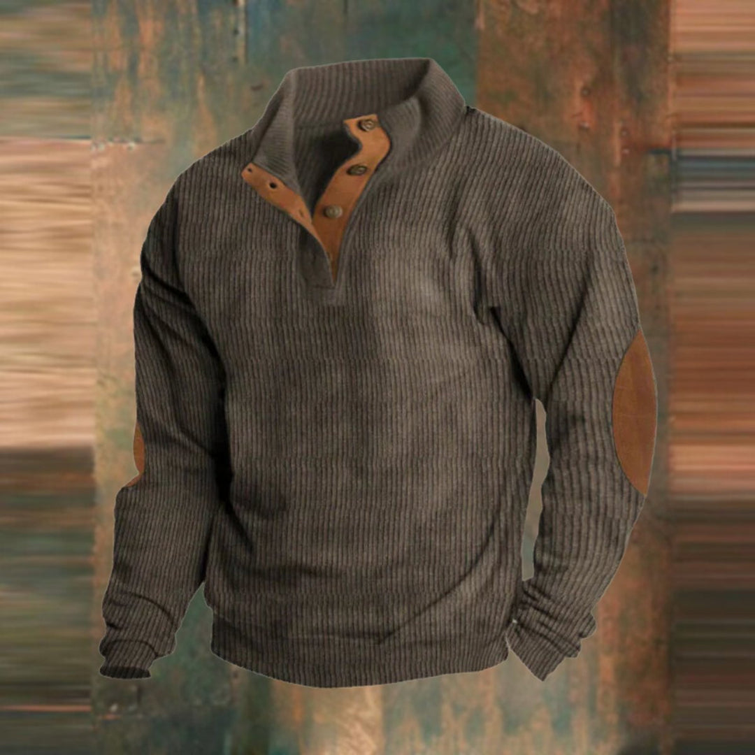 Muhammad | Men's Ribbed Knitted Polo Jumper Button Collar Elbow Patches