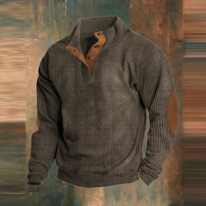 Muhammad | Men's Ribbed Knitted Polo Jumper Button Collar Elbow Patches