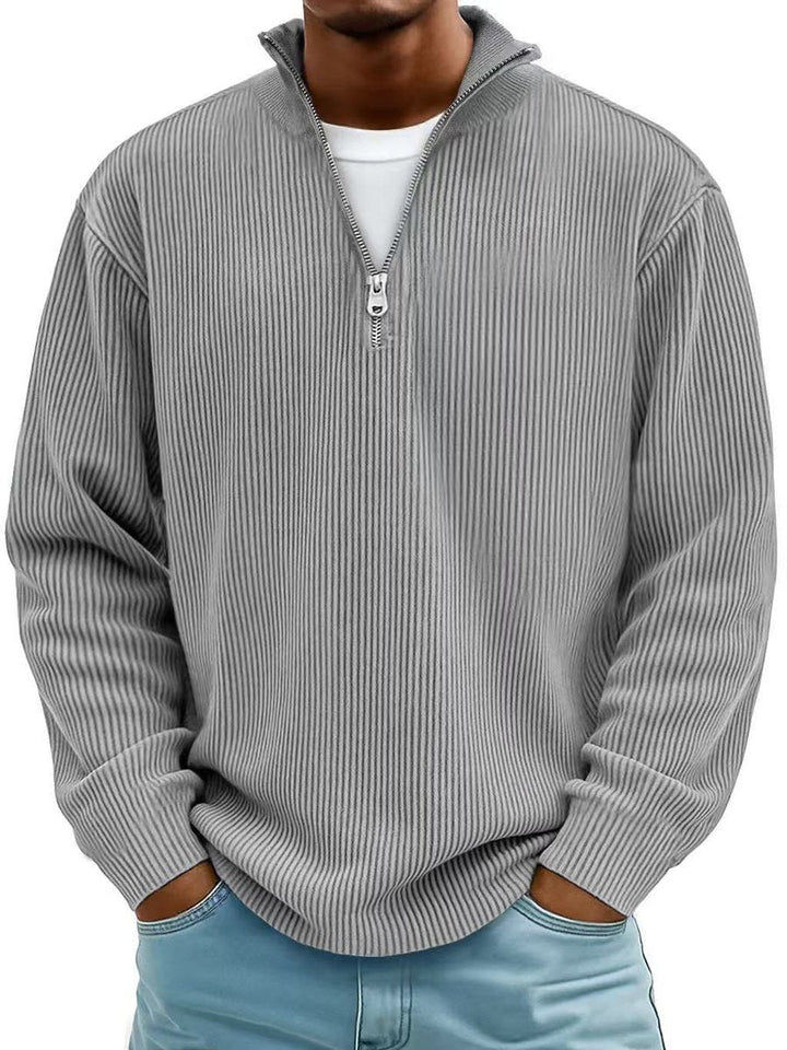 George | Men's Ribbed Quarter-Zip Jumper Stand Collar Relaxed Fit