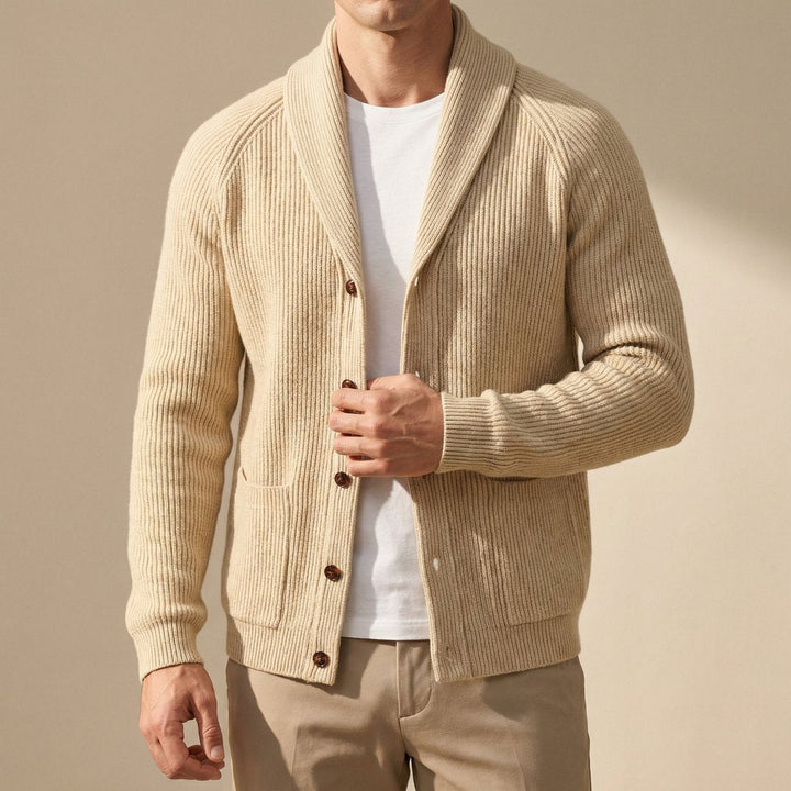 Theo | Men's Ribbed Wool Shawl-Collar Cardigan Knitted Jumper