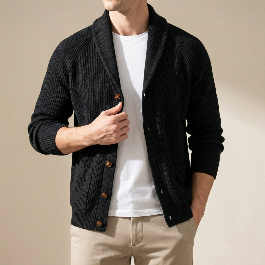 Theo | Men's Ribbed Wool Shawl-Collar Cardigan Knitted Jumper