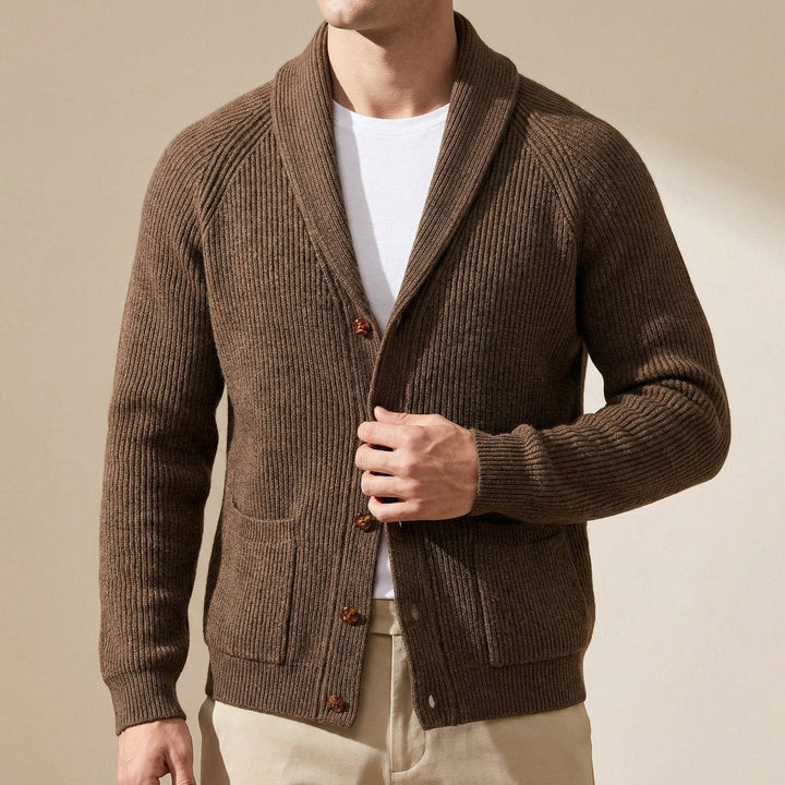 Theo | Men's Ribbed Wool Shawl-Collar Cardigan Knitted Jumper