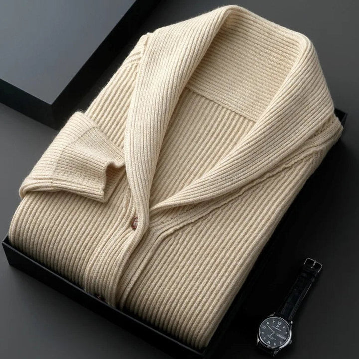 Theo | Men's Ribbed Wool Shawl-Collar Cardigan Knitted Jumper