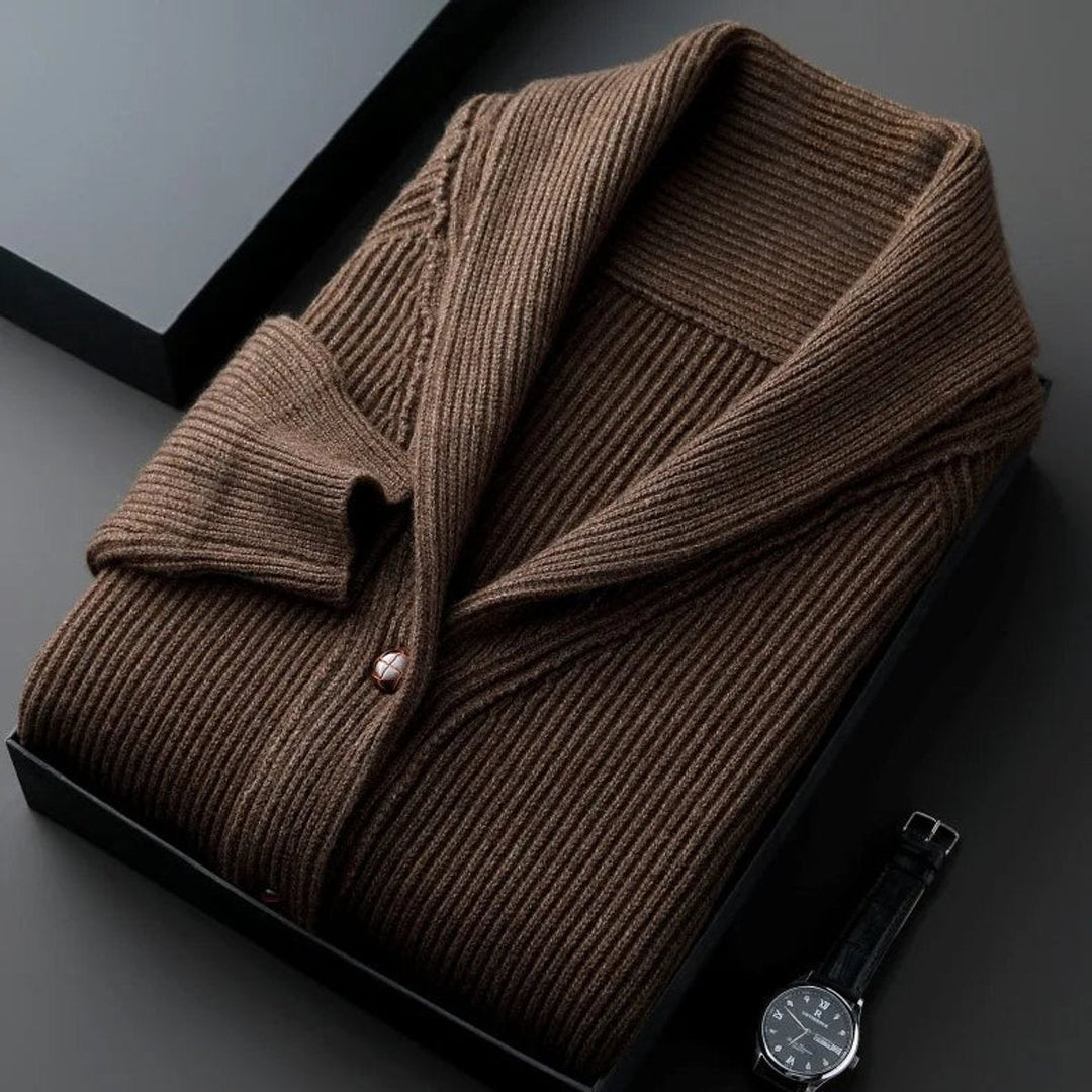 Theo | Men's Ribbed Wool Shawl-Collar Cardigan Knitted Jumper
