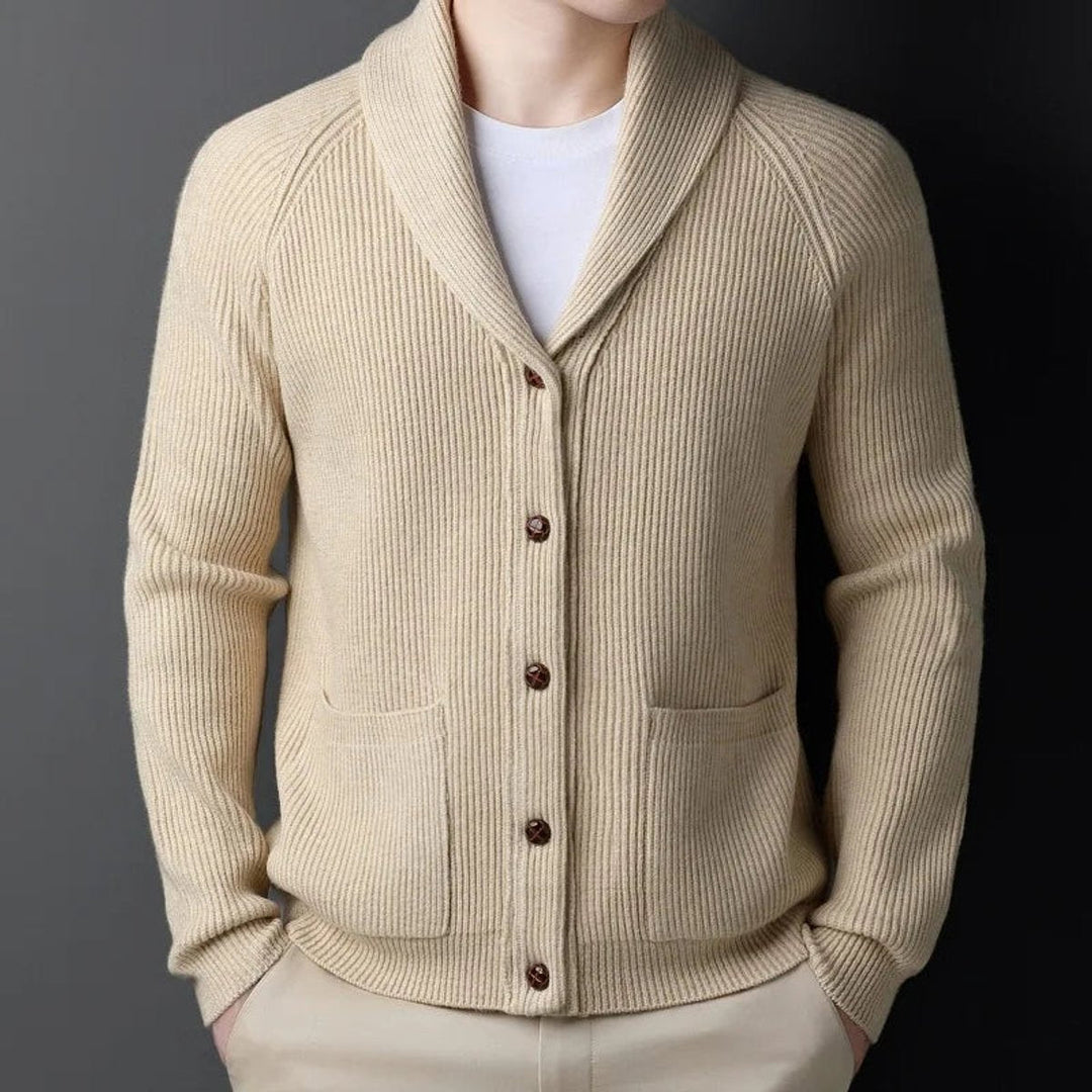 Theo | Men's Ribbed Wool Shawl-Collar Cardigan Knitted Jumper