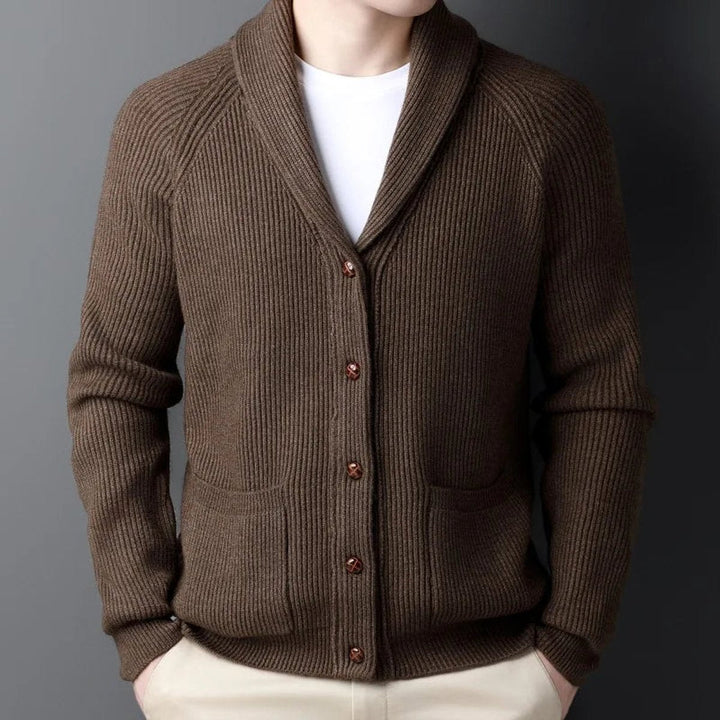Theo | Men's Ribbed Wool Shawl-Collar Cardigan Knitted Jumper