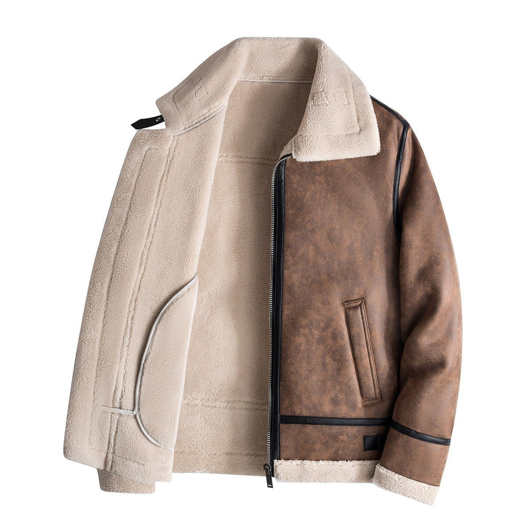 Theo | Mens Shearling Bomber Jacket Faux Leather Fleece Lined Coat