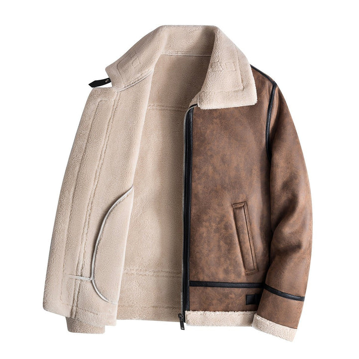 Theo | Mens Shearling Bomber Jacket Faux Leather Fleece Lined Coat