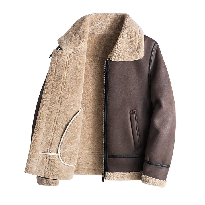 Theo | Mens Shearling Bomber Jacket Faux Leather Fleece Lined Coat