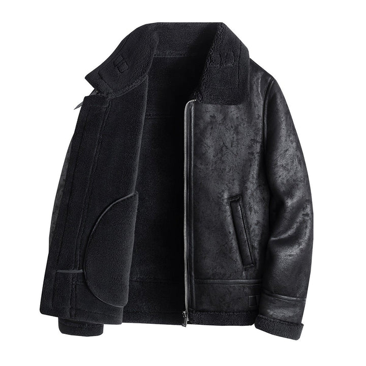 Theo | Mens Shearling Bomber Jacket Faux Leather Fleece Lined Coat