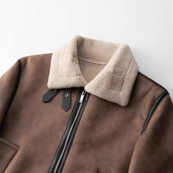 Theo | Mens Shearling Bomber Jacket Faux Leather Fleece Lined Coat
