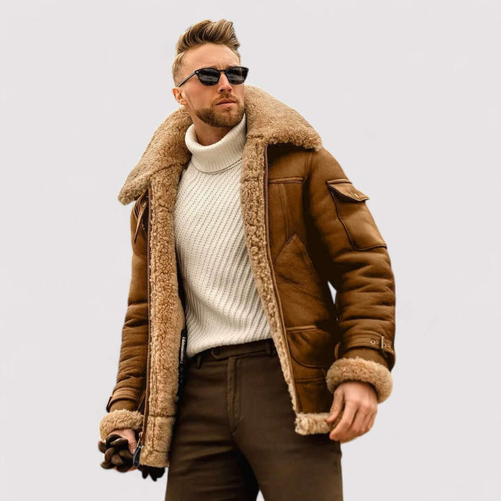 Freddie | Mens Shearling Bomber Jacket Fleece-Lined Aviator Coat