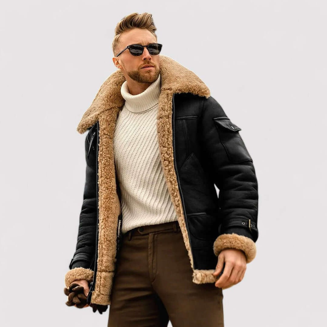 Freddie | Mens Shearling Bomber Jacket Fleece-Lined Aviator Coat