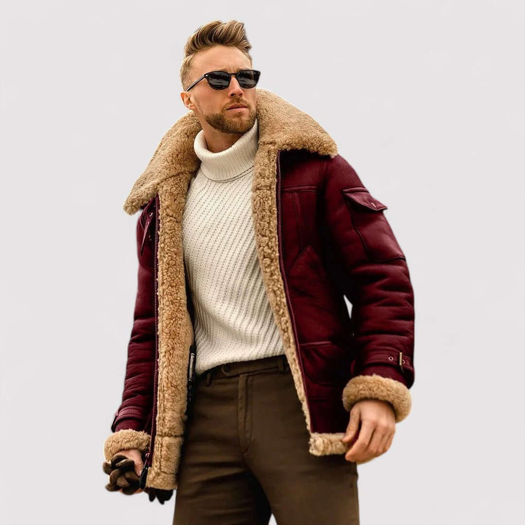 Freddie | Mens Shearling Bomber Jacket Fleece-Lined Aviator Coat