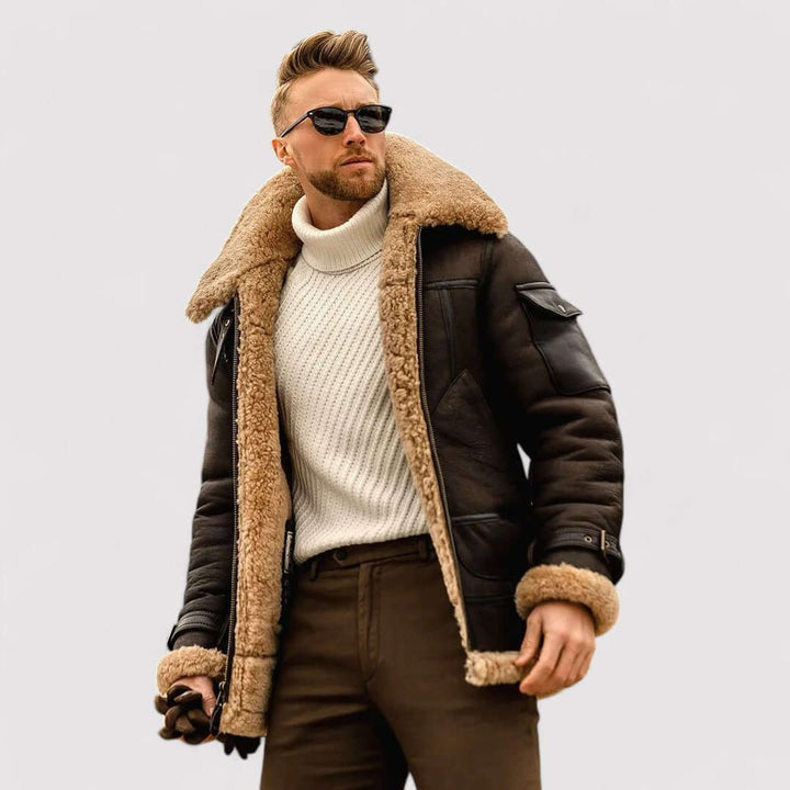 Freddie | Mens Shearling Bomber Jacket Fleece-Lined Aviator Coat