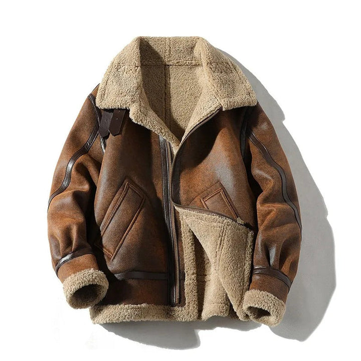 Noah | Mens Shearling-Lined Aviator Bomber Jacket Suede-Finish Winter Coat
