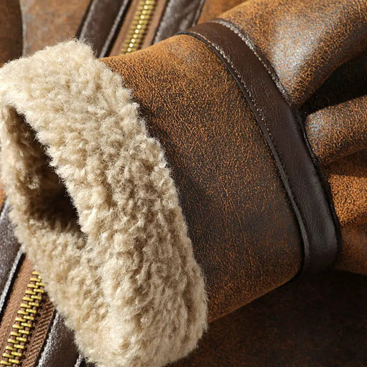 Noah | Mens Shearling-Lined Aviator Bomber Jacket Suede-Finish Winter Coat