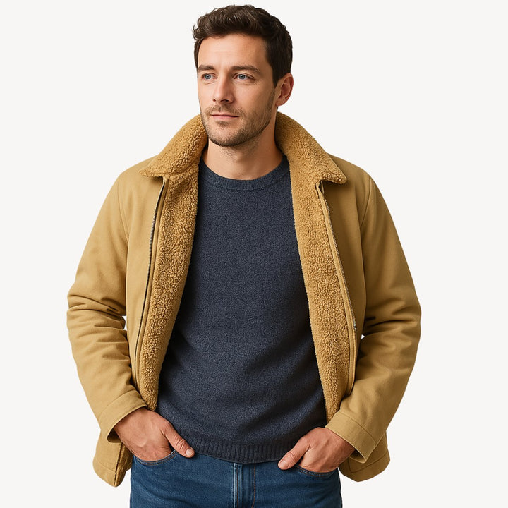 Thomas | Men's Sherpa-Lined Full-Zip Bomber Jacket Fleece Collar