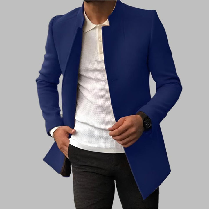 Thomas | Men's Slim-Fit Collarless Knitted Polo Wool-Blend Blazer Coat