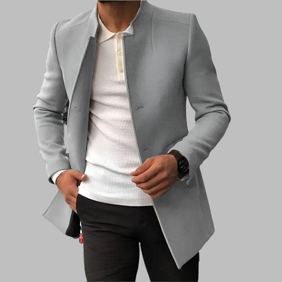 Thomas | Men's Slim-Fit Collarless Knitted Polo Wool-Blend Blazer Coat