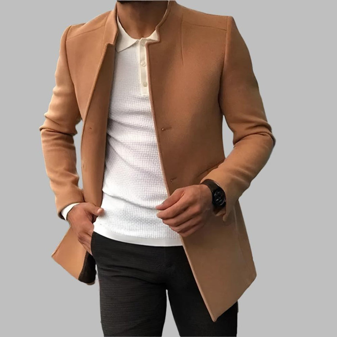 Thomas | Men's Slim-Fit Collarless Knitted Polo Wool-Blend Blazer Coat