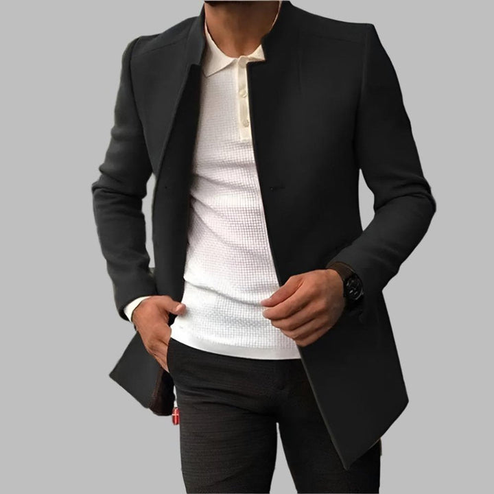 Thomas | Men's Slim-Fit Collarless Knitted Polo Wool-Blend Blazer Coat