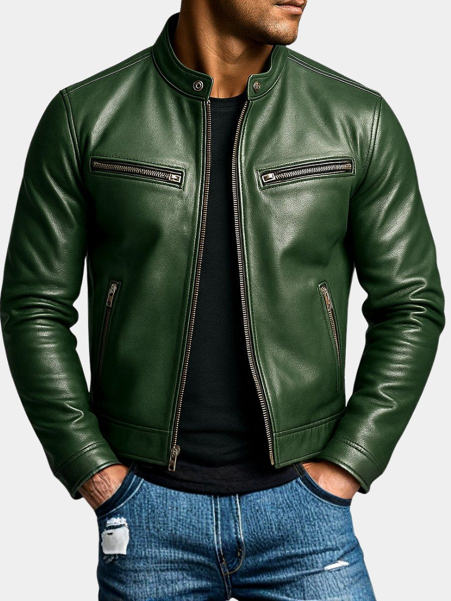 Freddie | Mens Slim-Fit Faux Leather Biker Jacket Zip-Up Moto Coat