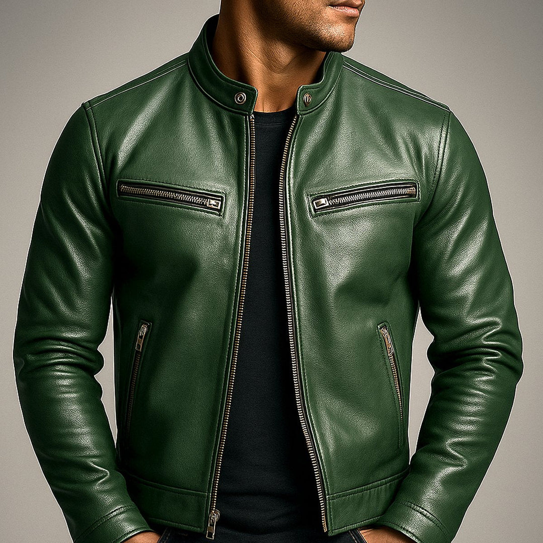 Freddie | Mens Slim-Fit Faux Leather Biker Jacket Zip-Up Moto Coat