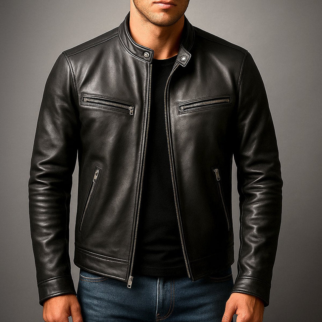 Freddie | Mens Slim-Fit Faux Leather Biker Jacket Zip-Up Moto Coat