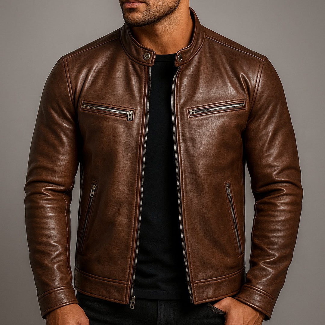 Freddie | Mens Slim-Fit Faux Leather Biker Jacket Zip-Up Moto Coat