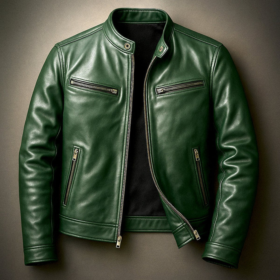 Freddie | Mens Slim-Fit Faux Leather Biker Jacket Zip-Up Moto Coat