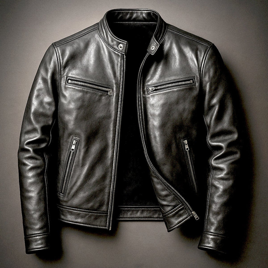 Freddie | Mens Slim-Fit Faux Leather Biker Jacket Zip-Up Moto Coat